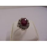 Ruby and diamond cocktail ring, gold tested 18ct