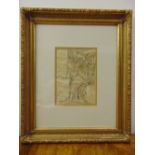 A framed and glazed sepia drawing of a classical figure, 26 x 19cm