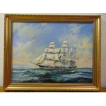 Malcolm Winter framed oil on canvas of a four masted sailing ship, signed bottom right, 45 x 59.5cm