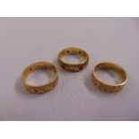 Three 9ct yellow gold rings, approx total weight 10.4g