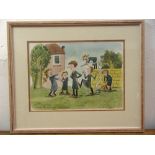 Jan Brychta framed and glazed illustration for BBC Jackanory of schoolgirls up to mischief signed