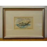 Donald Brook framed and glazed watercolour of ducks, signed bottom right, 10 x 16cm