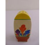 Clarice Cliff Bizarre sugar sifter of oval form, marks to the base