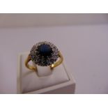 18ct yellow gold and platinum sapphire and diamond cluster ring, approx total weight 4.1g