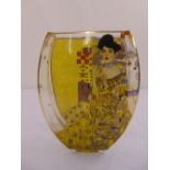 Goebel shaped rectangular glass vase decorated with a Gustav Klimt image of the Lady in Gold