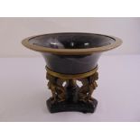 A marble bowl with gilt metal mounts supported by cast classical figurines on triform base