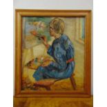 Elvic Steele framed oil on panel The Artist at her Easel, signed to verso, 52 x 44.5cm