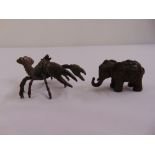 Two oriental bronze figurines of a lobster and an elephant
