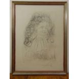 Dali framed and glazed monochromatic print of a figure with extravagant hair