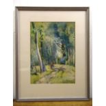 R Miquels framed and glazed watercolour of a figure on a country path, 27.5 x 20cm