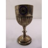 A silver presentation goblet with applied enamel coat of arms for Grimsby District Hospital Cup