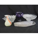 A quantity of cut glass to include a Bohemian dish in original packaging and a Giraudo vase (5)