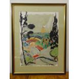 Merne framed and glazed gouache on paper of an abstract landscape, signed bottom left dated 87, 68 x