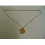 1912 sovereign set in a 9ct gold pendant on a 9ct gold chain, approx total weight 15.0g