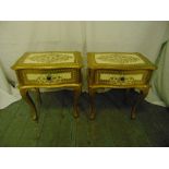 A pair of Florentine bedside tables, single drawer on four cabriole legs