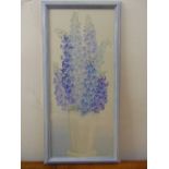 Susie Brown framed and glazed watercolour still life of delphiniums, signed bottom right, 72 x 31cm
