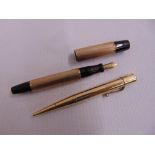 Parker 9ct gold fountain pen with engine turned cover and barrel and Bakers Pointer 9ct gold
