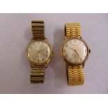 Two 9ct gold Smiths Astral gentlemens wristwatches on gold plated expanding bracelets