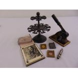 A quantity of collectables to include two miniature photograph frames, a Metropolitan Policemans