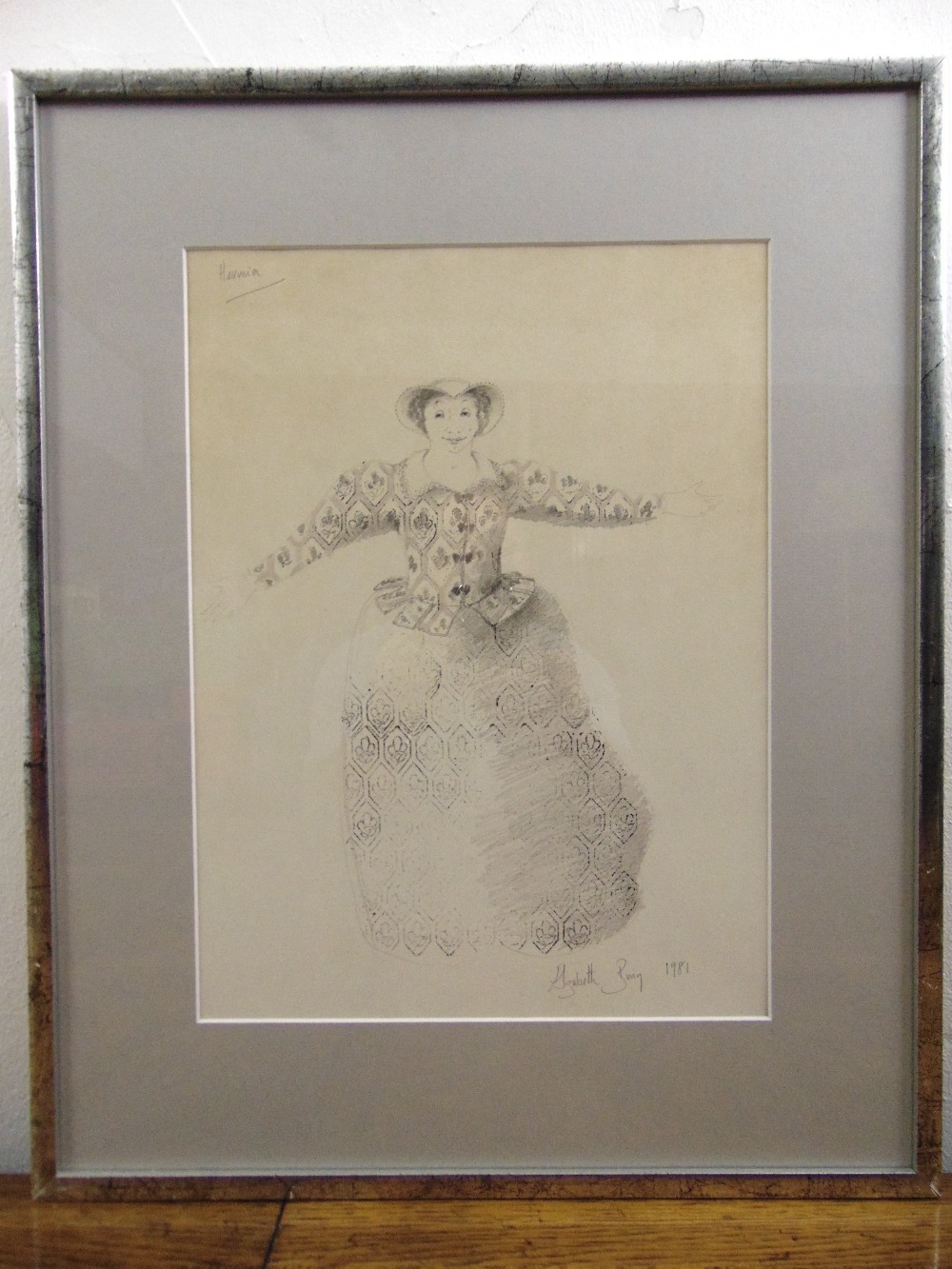 Elizabeth Bury framed and glazed pencil drawing of Hermia from A Midsummer Nights Dream, signed