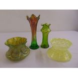 Four continental coloured glass vases of various form and size to include Venetian glass