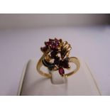 14ct yellow gold ruby and diamond cocktail ring, approx total weight 4.5g
