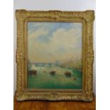 Joseph W.T. Vinall 1873-1953 framed oil on canvas of The Thames, signed bottom left, 76.5 x 63.5cm