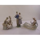 Three Lladro and Nao figurines of various figural studies