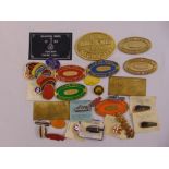 A quantity of gilded metal and enamel plaques of model railway interest