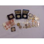 A quantity of GB coins and bank notes to include George III 1816 half crown