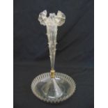 A Victorian single stem glass epergne on circular base with reticulated sides