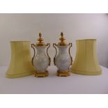 A pair of porcelain cracked glazed vases with ormolu mounts converted to table lamps to include silk