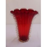 A Murano fan shaped ruby glass vase