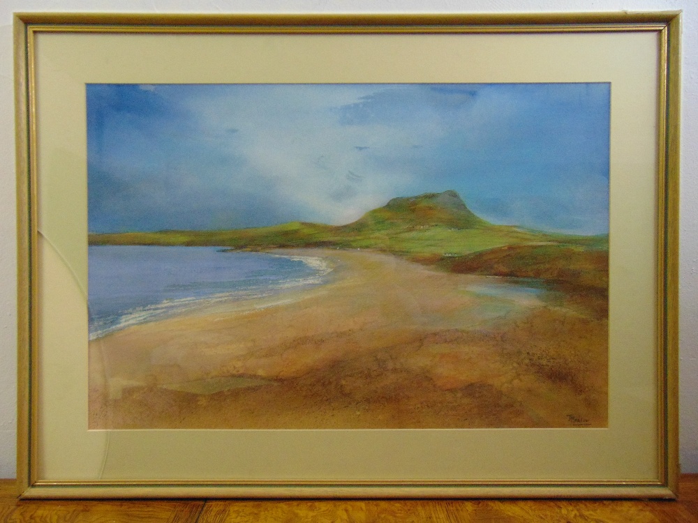 Joan Marlow framed watercolour of a Pembrokeshire beach, signed bottom right, 45.5 x 69cm