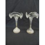 A pair of glass vases in the form of lilies
