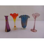 Four continental coloured glass vases of various shape and form