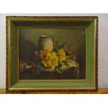 Vernon de Beavoir Ward 1905-1985 framed oil on canvas still life of flowers, signed bottom left,