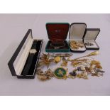 A quantity of silver and costume jewellery to include brooches, necklaces, bracelets, earrings and a