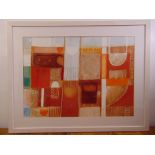 David Briggs framed and glazed oil on paper abstract titled Golden Landscape I, label to verso, 61.5
