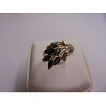 14ct yellow gold sapphire and diamond cocktail ring, approx total weight 3.4g