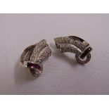 A pair of diamond and ruby earrings, gold tested 9ct, approx total weight 12.2g