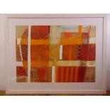 David Briggs framed and glazed oil on paper abstract titled Golden Landscape II, label to verso,