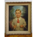 Emil Englerth framed oil on canvas of a young boy holding a hoop signed bottom right, 60.5 x 46cm,