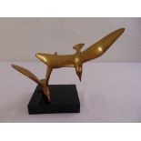 A 20th century cast bronzed birds on rectangular ebonised wooden base