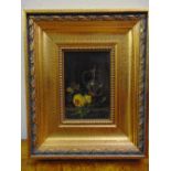 Danvia Stralkowsky framed oil on panel still life of flowers and a vessel. 13.5 x 9cm