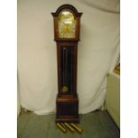 An oak striking long case clock with brass dial, silvered chapter ring, Roman numerals, glazed