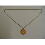 1967 sovereign in pendant setting on a 9ct gold chain, approx total weight 18.0g