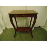 A mahogany rectangular side table on cabriole legs with single drawer on four cabriole legs