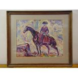 Marian Kratochwil 1906-1997 framed and glazed oil on panel of Napoleon on horseback, monogrammed