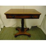 A mahogany rectangular occasional table with single drawer on quatrefoil base